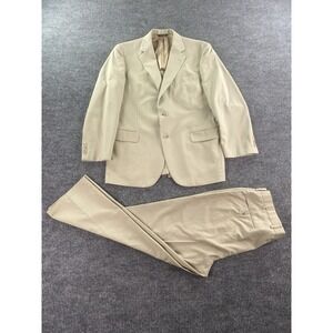 Brooks Brothers Suit 41 R Beige Cotton Solid Designer Jacket Pants Set 35x27 *